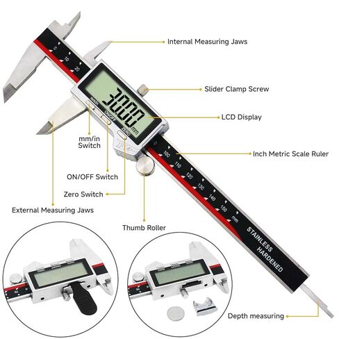 فرجار رقمي، أداة قياس فرجار من الفولاذ المقاوم للصدأ مقاومة للماء IP54، فرجار رنيه مع شاشة LCD ضخمة، ميزة إيقاف التشغيل التلقائي، تحويل بوصة ومليمتر (6 بوصة /150 مم) in Kuwait