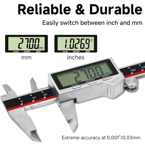 فرجار رقمي، أداة قياس فرجار من الفولاذ المقاوم للصدأ مقاومة للماء IP54، فرجار رنيه مع شاشة LCD ضخمة، ميزة إيقاف التشغيل التلقائي، تحويل بوصة ومليمتر (6 بوصة /150 مم) in Kuwait