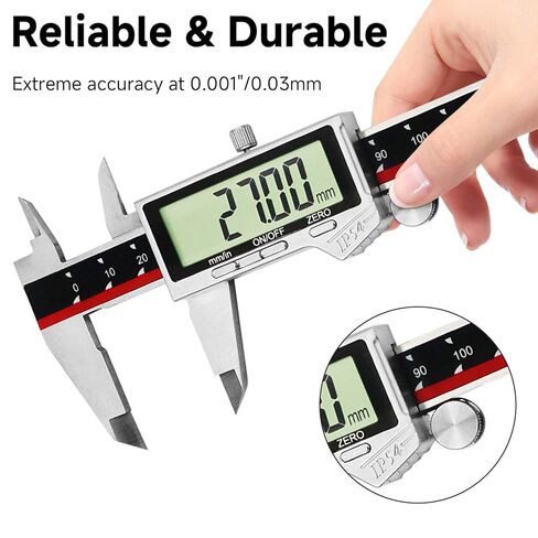 فرجار رقمي، أداة قياس فرجار من الفولاذ المقاوم للصدأ مقاومة للماء IP54، فرجار رنيه مع شاشة LCD ضخمة، ميزة إيقاف التشغيل التلقائي، تحويل بوصة ومليمتر (6 بوصة /150 مم) in Kuwait