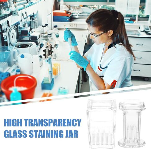2pcs Glass Staining Jar with Lid Glass Slide Container for 5 and 9 Microscope Slides for Lab Experiments in Kuwait