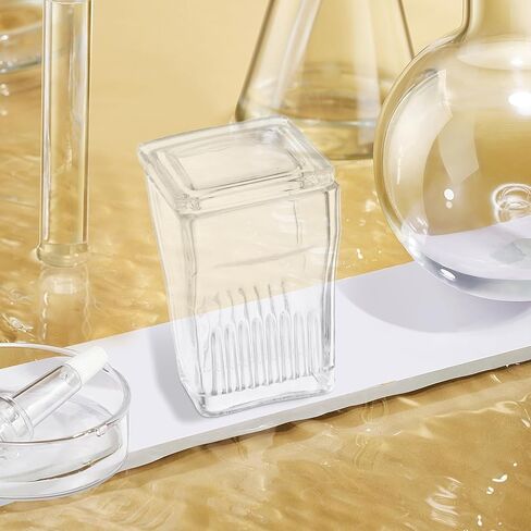 2pcs Glass Staining Jar with Lid Glass Slide Container for 5 and 9 Microscope Slides for Lab Experiments in Kuwait