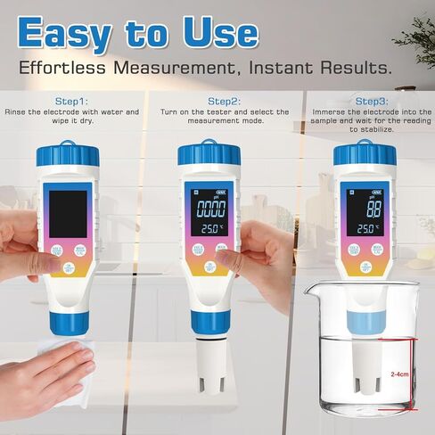 Hydrogen Water Tester Meter for Hydrogen Water Bottle, 7-in-1 H2 TMEP EC TDS Salt pH ORP Meter, TDS Meter Digital Water Tester for Drinking Water, Filtered Water, pH Tester for Juice, Coffee in Kuwait