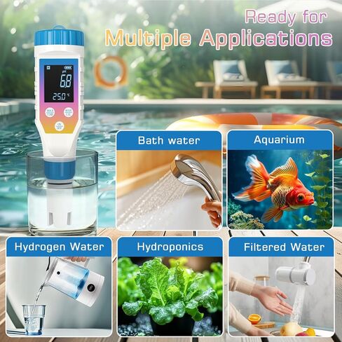 Hydrogen Water Tester Meter for Hydrogen Water Bottle, 7-in-1 H2 TMEP EC TDS Salt pH ORP Meter, TDS Meter Digital Water Tester for Drinking Water, Filtered Water, pH Tester for Juice, Coffee in Kuwait