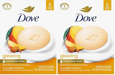 Dove Beauty Bar Soap المتوهج المانجو واللوز ، 8 بارات للبشرة المشعة ، تضيء الجلد 3.75 أوقية in Kuwait