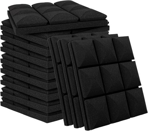 48 حزمة من الألواح الصوتية 12 × 12 × 2 بوصة، ألواح إسفنجية مقاومة للصوت للجدار، ألواح حائط عازلة للصوت عالية الكثافة، رغوة الاستوديو للجدار والسقف (أسود، 48 حزمة) in Saudi Arabia
