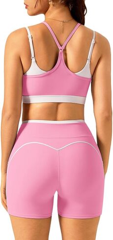 أطقم تمارين نسائية مكونة من قطعتين طقم رياضي متطابق شورت عالي الخصر مع جيوب بطبقة مزدوجة حمالة صدر رياضية طقم ملابس لليوجا in Kuwait
