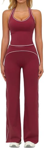 Meyeka إمرأة 2 قطعة تجريب مجموعات اللون كتلة Racerback مبطن تانك الأعلى عالية الخصر البطن التحكم مضيئة السراويل in Kuwait