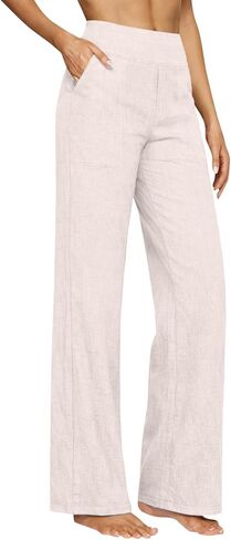 Cotton Linen Pants Women High Waisted Spring Summer Gauze Pants Straight Leg Casual Solid Color Pant with Pockets in Saudi Arabia