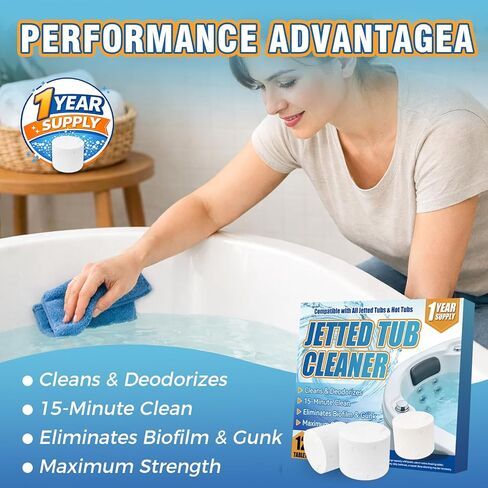 علامات تبويب حوض الاستحمام المتدفق، 12 منظف حوض متدفق شديد التحمل، متوافق مع الطائرات والأنابيب والدوامة ونظام حمام السبا، بدون مواد كيميائية قاسية، حل آمن للصرف الصحي الاحترافي in Kuwait