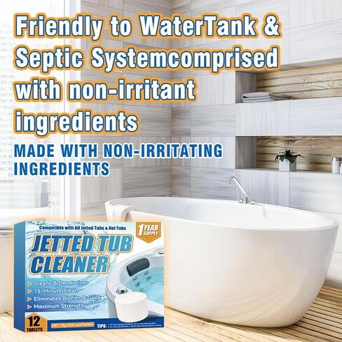 علامات تبويب حوض الاستحمام المتدفق، 12 منظف حوض متدفق شديد التحمل، متوافق مع الطائرات والأنابيب والدوامة ونظام حمام السبا، بدون مواد كيميائية قاسية، حل آمن للصرف الصحي الاحترافي in Kuwait