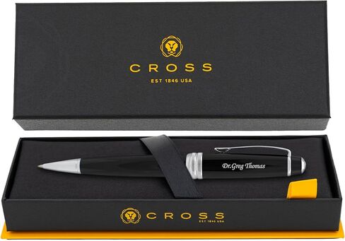 Dayspring Pens Personalized Cross Cross Medalpy Perpance Pen - Chrome مع Gold Trim | قلم محفور فاخر ، أقلام مخصصة للرجال أو النساء أو معلم أعمال تنفيذي أو حبر تخرج أسود in Kuwait