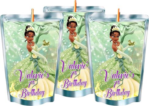 The Princess And The Frog || Juice Pouches - Printed Adhesive Labels or Assembled Drinks - 12Pack (Happy B-day Princess) in Saudi Arabia