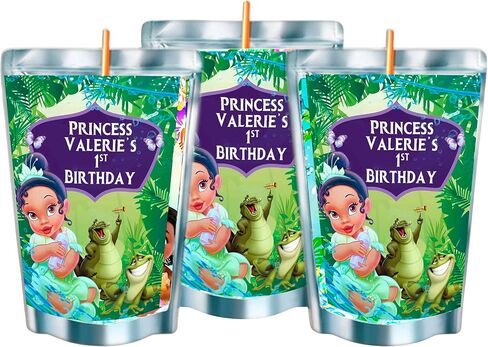 الأميرة والضفدع || أكياس العصير - ملصقات لاصقة مطبوعة أو مشروبات مجمعة - 12 عبوة (Happy B-day Princess) in Kuwait