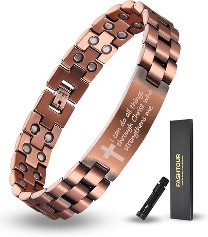 Copper Magnetic Cross Bracelet for Men - Ultra Strength Magnetic Mens Cross - With Size Adjustment Tool in Saudi Arabia