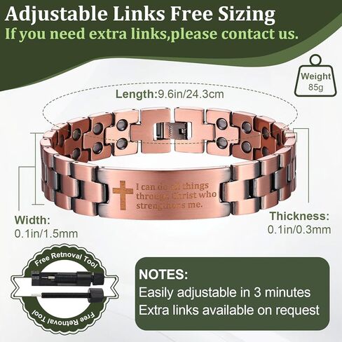 Copper Magnetic Cross Bracelet for Men - Ultra Strength Magnetic Mens Cross - With Size Adjustment Tool in Saudi Arabia