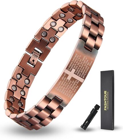 Copper Magnetic Cross Bracelet for Men - Ultra Strength Magnetic Mens Cross - With Size Adjustment Tool in Saudi Arabia