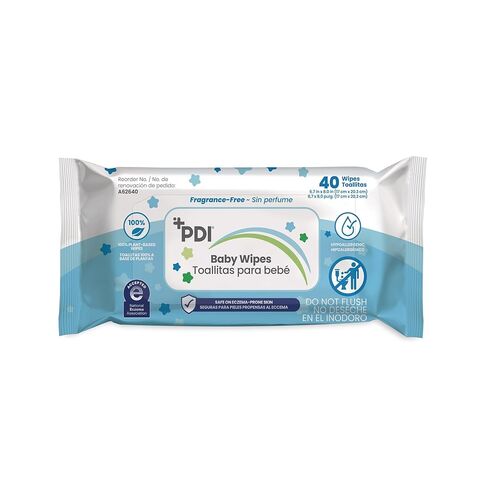 PDI Baby Wipes, Hypoallergenic, Eczema Safe, Fragrance Free, Plant-Based Wipes, 1-Pack, 40 Wipes per Pack, 8.0 x 6.7 in in Saudi Arabia