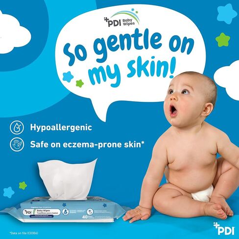PDI Baby Wipes, Hypoallergenic, Eczema Safe, Fragrance Free, Plant-Based Wipes, 1-Pack, 40 Wipes per Pack, 8.0 x 6.7 in in Saudi Arabia