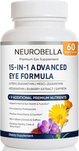 Neurobella Eye Formula, 15 in 1 Daily Eye Wellness Supplement with Lutein Zeaxanthin Bilberry & Vitamins, Clean Capsule Formula for Adult Wellness Routine (1) in Saudi Arabia