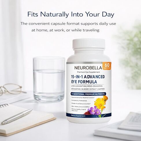 Neurobella Eye Formula, 15 in 1 Daily Eye Wellness Supplement with Lutein Zeaxanthin Bilberry & Vitamins, Clean Capsule Formula for Adult Wellness Routine (1) in Saudi Arabia