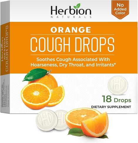 HERBION Naturals Cough Drops, Dietary Supplement, Soothes Cough, for Adults and Children Over 6 Years, No Artificial Flavor, No Added Color (18 Count (Pack of 1), Orange) in Kuwait
