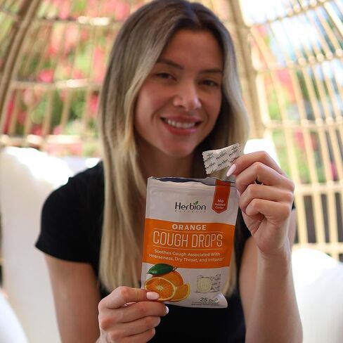 HERBION Naturals Cough Drops, Dietary Supplement, Soothes Cough, for Adults and Children Over 6 Years, No Artificial Flavor, No Added Color (18 Count (Pack of 1), Orange) in Kuwait