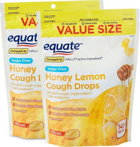 Honey Lemon Cough Drops – 140 Count, Sugar Free Menthol Throat Lozenges, Soothing Honey Drops for Adults and Kids 5+, Gluten Free Cough Drops (Pack of 2) in Saudi Arabia