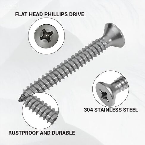 1/4" x 2" Self Tapping Screws (25 Pack), 304 Stainless Steel Flat Head Phillips Sheet Metal Screws, Corrosion Resistant Fasteners for Metal, Wood, HVAC & Automotive in Saudi Arabia