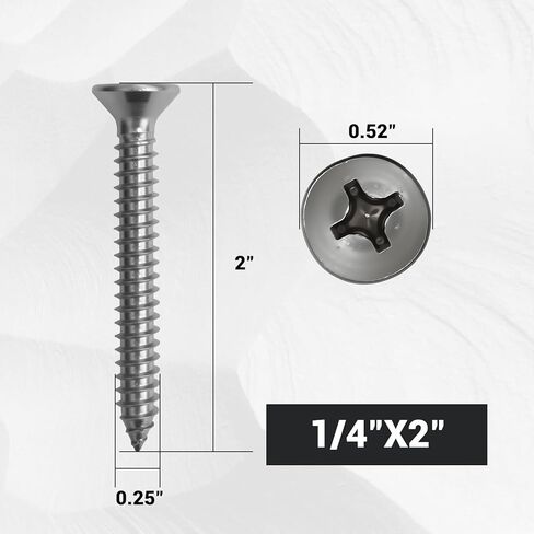 1/4" x 2" Self Tapping Screws (25 Pack), 304 Stainless Steel Flat Head Phillips Sheet Metal Screws, Corrosion Resistant Fasteners for Metal, Wood, HVAC & Automotive in Saudi Arabia