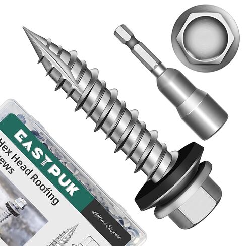 100Pcs #10 x 1 Inch Hex Head Metal Roofing Screws, Hex Head Metal Roof Screws with Rubber Washer, Construction Self Tapping Screw with Hex Socket in Kuwait