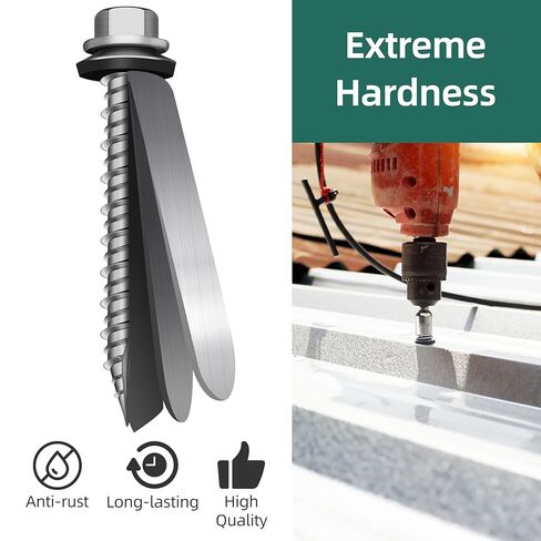 100Pcs #10 x 1 Inch Hex Head Metal Roofing Screws, Hex Head Metal Roof Screws with Rubber Washer, Construction Self Tapping Screw with Hex Socket in Kuwait