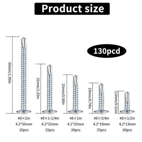 130 Pcs Self Tapping Screws for Metal, Stainless Steel Self Drilling Screws for Metals, Cross Modified Truss Head Sheet Metal Screwsset for Wood Plastic in Saudi Arabia