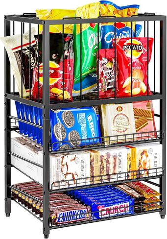 رف عرض الحلوى، منظم الوجبات الخفيفة من 4 طبقات للمنضدة، حامل حقيبة رقائق البطاطس مع إطار حبل مرن، محطة بار الوجبات الخفيفة، رف عرض البيع بالتجزئة للمتجر، حجرة المؤن، المكتب (أسود) in Kuwait