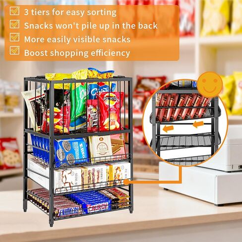 رف عرض الحلوى، منظم الوجبات الخفيفة من 4 طبقات للمنضدة، حامل حقيبة رقائق البطاطس مع إطار حبل مرن، محطة بار الوجبات الخفيفة، رف عرض البيع بالتجزئة للمتجر، حجرة المؤن، المكتب (أسود) in Kuwait