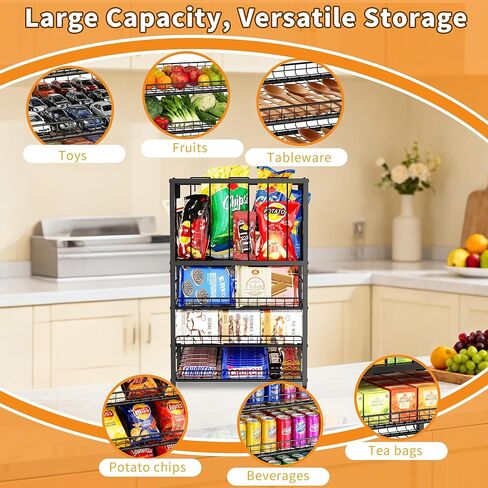 رف عرض الحلوى، منظم الوجبات الخفيفة من 4 طبقات للمنضدة، حامل حقيبة رقائق البطاطس مع إطار حبل مرن، محطة بار الوجبات الخفيفة، رف عرض البيع بالتجزئة للمتجر، حجرة المؤن، المكتب (أسود) in Kuwait