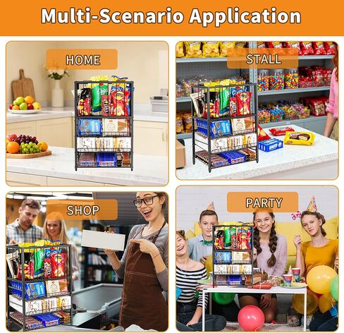 رف عرض الحلوى، منظم الوجبات الخفيفة من 4 طبقات للمنضدة، حامل حقيبة رقائق البطاطس مع إطار حبل مرن، محطة بار الوجبات الخفيفة، رف عرض البيع بالتجزئة للمتجر، حجرة المؤن، المكتب (أسود) in Kuwait