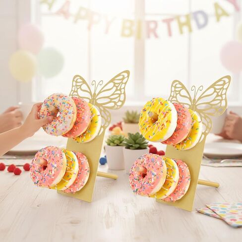 AIM & GGKK Gold Butterfly Donut Stand Display Wall,Metal Donut Holder Stand for Party Dessert Table,Donuts Board for Weddings Birthday Baby Shower,Bagel Holder Donuts Bar Display Decor in Saudi Arabia