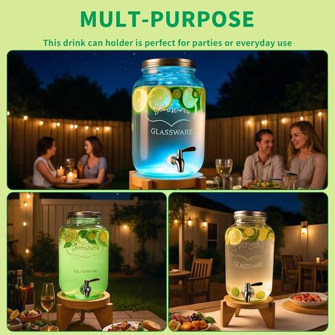 LED Drink Dispenser Stand, Beverage Dispenser Holder with16 Lighting Effects for Home, Parties, and Catering Events, Holder Fits up to 5-Gal Jug, 8.5 inch (Water Bottle not Included) in Saudi Arabia