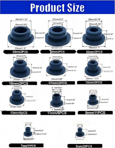 67 قطعة 11 مقاسًا من سدادات مطاط السيليكون الأسود للحلقات ذات الفتحة المستديرة سدادات مطاطية مرنة سدادات أنبوبية مقاومة للماء T-Type Gytovvvz in Kuwait