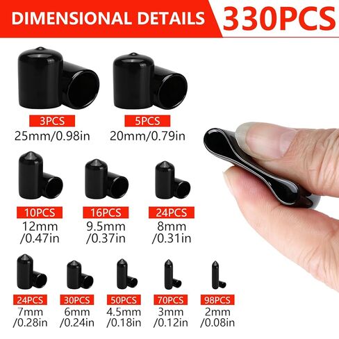 330 Pcs Round Rubber End Caps Kit, PVC Plastic Caps, Black Screw Covers for Bolts, Thread Protector Covers for Screw Bolt Nut Protective Capsset in Kuwait