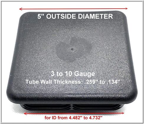 SBDs (Pack of 2) 5.0" Plug for Square Tubing (SQR 5-3-10 PE-LD) to fit Square Tube End Caps Size OD 5.0" |Wall Thickness 3-10 Ga. (.259-.134)" – For ID 4.482" to 4.732" – Made in USA. in Saudi Arabia
