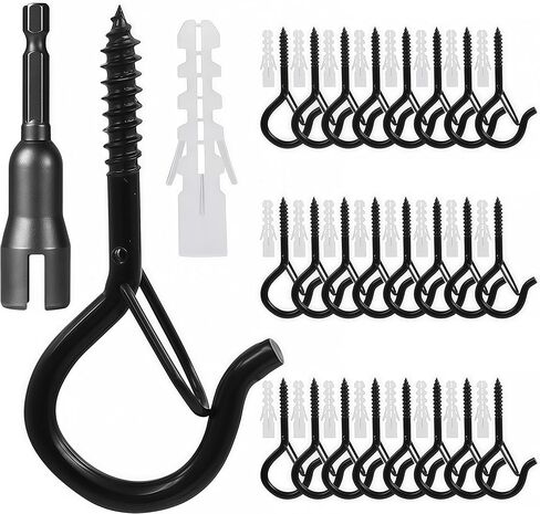 25 حزمة أسود Q-hanger السنانير مع مشبك السلامة ، 25pcs السنانير المسمار كوب مقاوم للرياح و 25pcs تثبيت البلاستي in Kuwait