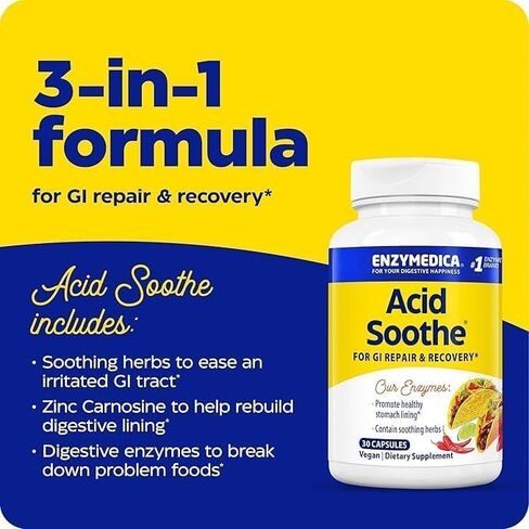 Enzymedica, Acid Soothe, Support for Occasional Heartburn, 3-in-1 Formula with Enzymes & Soothing Herbs, 90 Count in Saudi Arabia