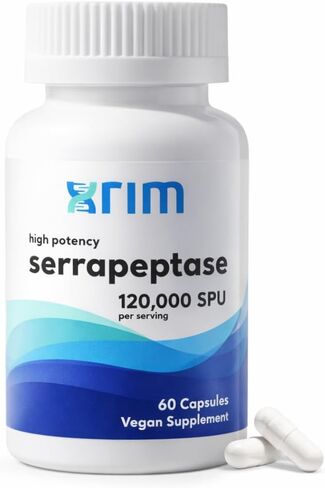xrim Serrapeptase 120,000 SPU - مكمل إنزيم جهازي عالي الفعالية - دعم التحلل البروتيني للجيوب الأنفية والالتهابات والتعافي - نباتي، غير معدل وراثيًا، مغلف معويًا in Saudi Arabia