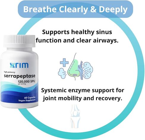 xrim Serrapeptase 120,000 SPU - مكمل إنزيم جهازي عالي الفعالية - دعم التحلل البروتيني للجيوب الأنفية والالتهابات والتعافي - نباتي، غير معدل وراثيًا، مغلف معويًا in Saudi Arabia