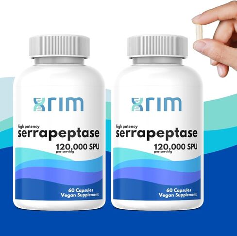 xrim Serrapeptase 120,000 SPU - مكمل إنزيم جهازي عالي الفعالية - دعم التحلل البروتيني للجيوب الأنفية والالتهابات والتعافي - نباتي، غير معدل وراثيًا، مغلف معويًا in Saudi Arabia