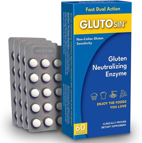 إنزيم جلوتوسين المعادل للجلوتين - عمل مزدوج سريع لحساسية الغلوتين، إنزيم توليراس جي الهضمي يكسر الغلوتين المخفي بسرعة، البيوتين للمساعدة في دعم تجديد الأمعاء الطبيعي، 60 قرصًا صغيرًا in Kuwait