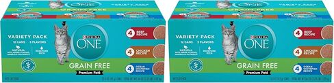 Purina ONE Grain Free, Natural Pate Wet Cat Food Variety Pack, Beef, Chicken and Ocean Whitefish Recipes - (2 Packs of 12) 3 oz. Pull-Top Cans in Kuwait