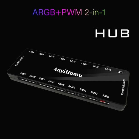 وحدة تحكم بمحور المروحة ARGB وPWM، حافظة 9 منافذ FansHub SATA مدخل الطاقة، مقسم لوحة الكترونية معززة مغناطيسية 5V3PIN RGB Case Fan Hub in Kuwait
