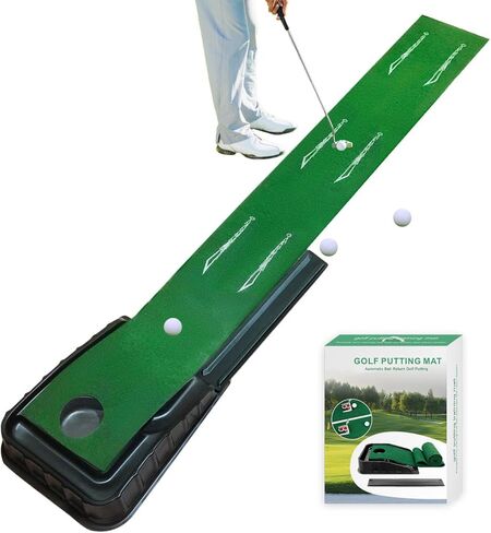 MYKUJA Putting Green Indoor Golf Putting Mat with Auto-Ball Return - Putter Alignment Guides at 3,5,7 Ft - Mini Golf Practice Mat for Home or Office - Golf Gifts for Men in Kuwait